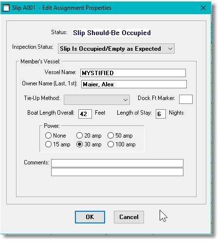 Dock Walk Slip Properties Screen