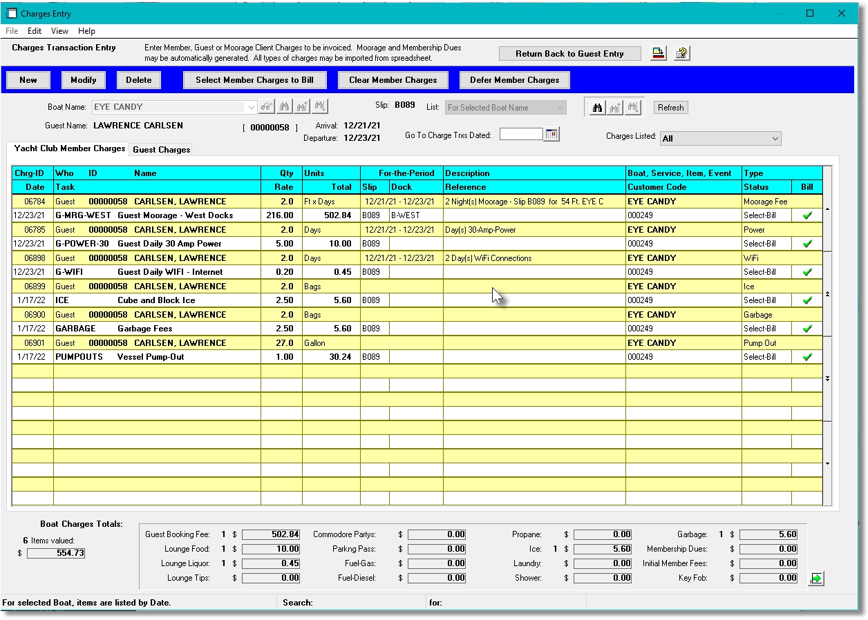 Guest Charges Grid Screen