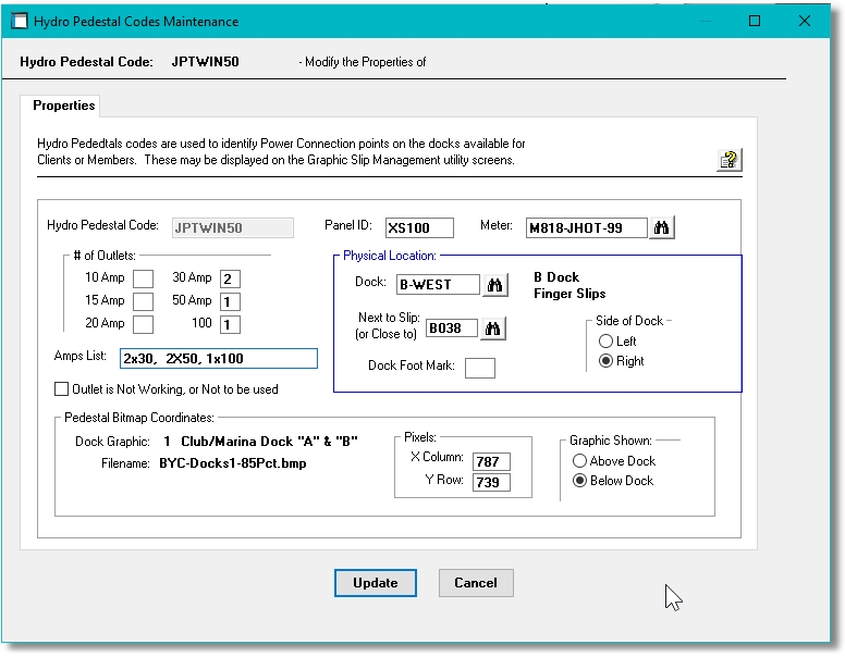 Hydro Outlet Properties Screen
